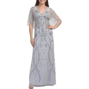 ADRIANNA PAPELL Serenity Flutter Sleeve Beaded Gown